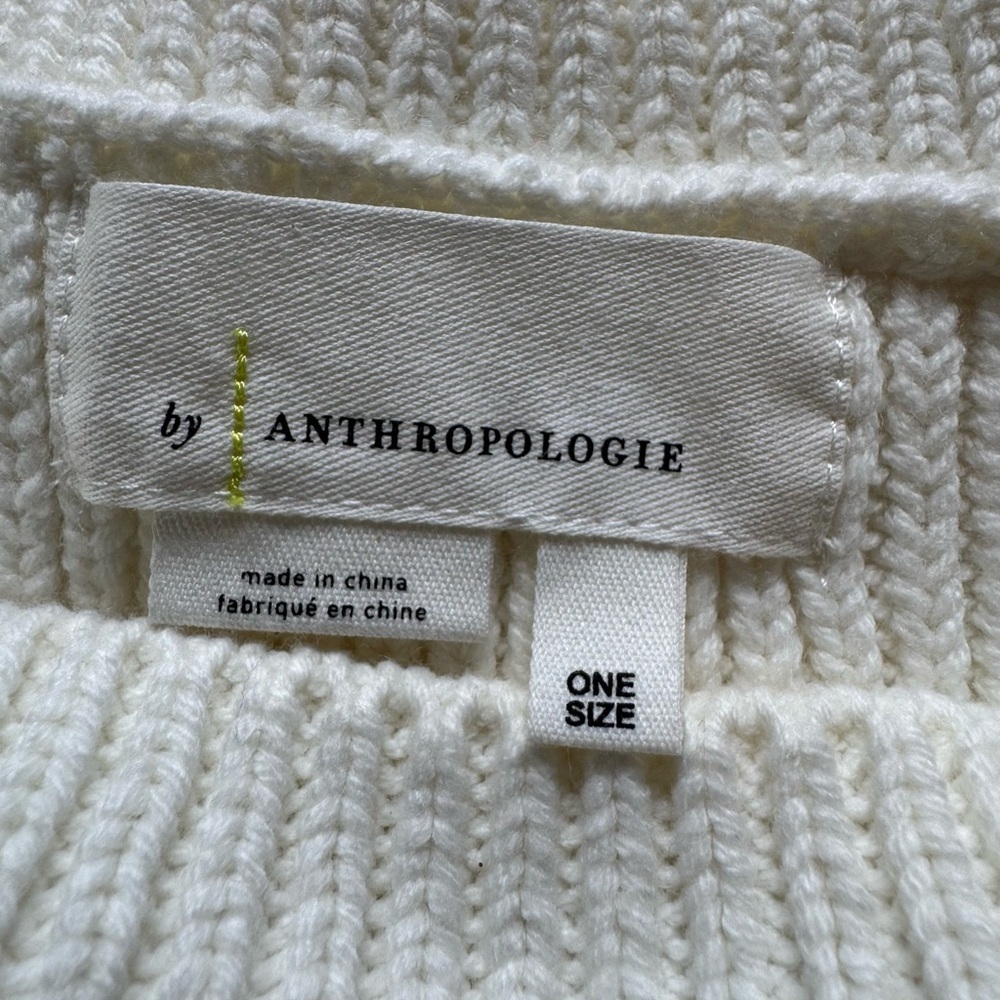 By Anthropologie Ivory Fringe-Trim Crewneck Sleeveless Sweater Size One Size L - Picture 8 of 8